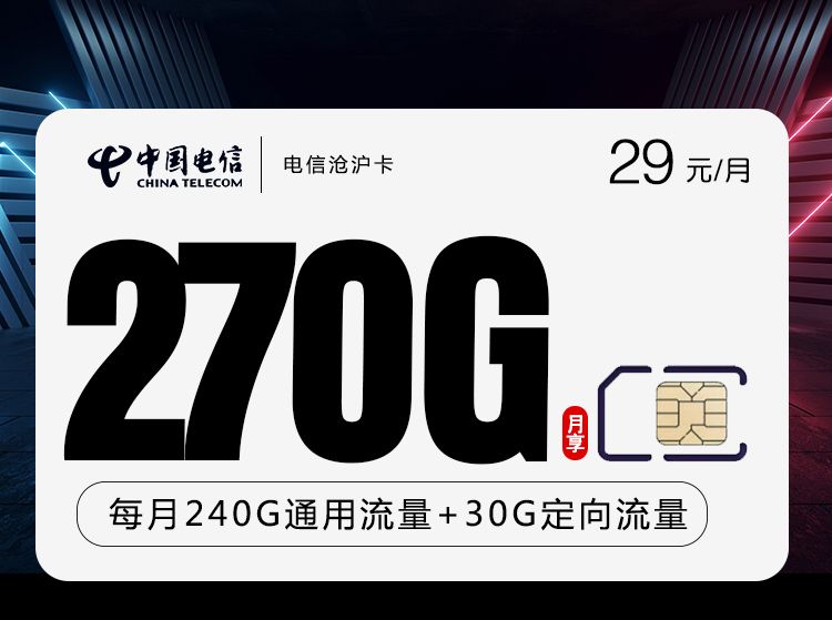 电信沧沪卡【29元270G+100分钟】 电信沧沪卡【29元270G+100分钟】