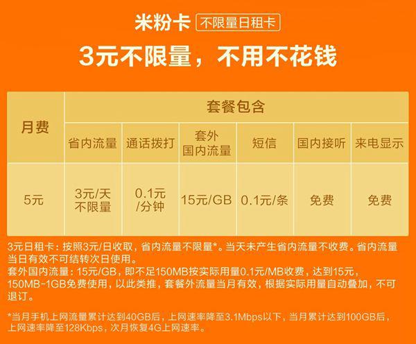 3元无限流量日租卡（3元1天无限流量）